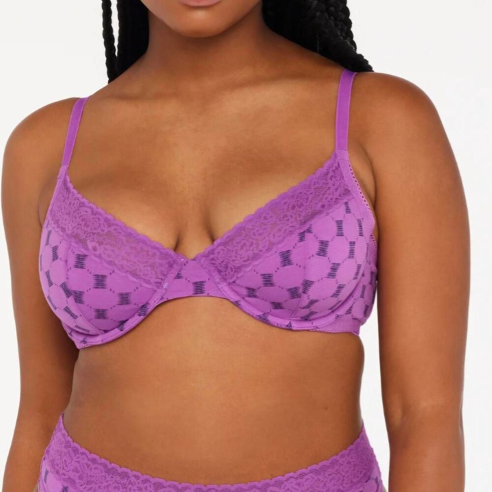 Savage X Fenty Cotton Essentials Lace-Trim Unlined Bra Lux Purple Size 36B